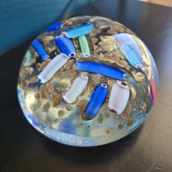 Large MCM Vintage Murano Sparkly Gold Flek Milifiori Candy Paperweight 2lbs 5oz. - Picture 12 of 16